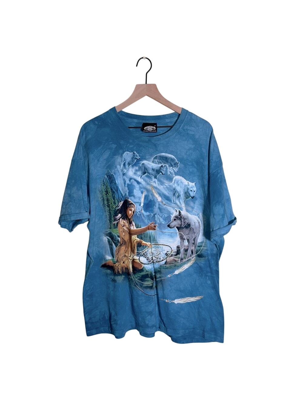 VNTG SKULBONE Y2K Faded wolf and native print Blue T-Shirt XL